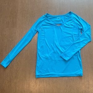 Jockey Long-Sleeve, Open-Back, Athletic Top in Blue. Size S